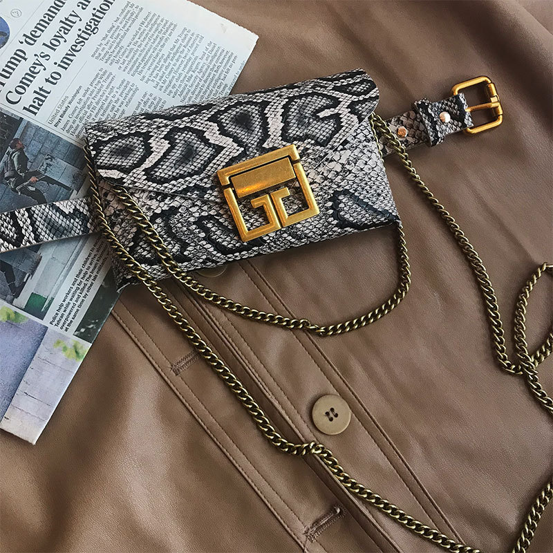 Hot selling luxury ladies waist bag shoulder handbags snakein pu leather crossbody bag women purses and handbags 