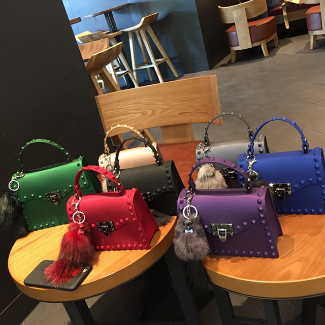 Wholesale ladies pvc rivet shoulder bags designers women jelly rivet bag purses handbags
